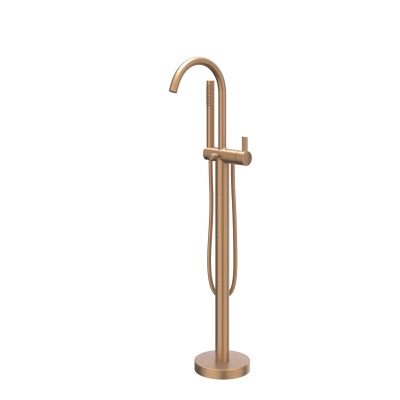 Afbeelding van IVY Pact vrijstaande badmengkraan staafhanddouche Geborsteld Mat Koper PVD Minimalistisch design