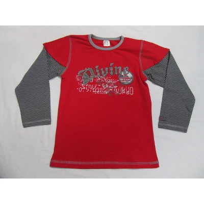 Afbeelding van dirkje , meisjes t shirt lange mouw rood grijst met zwart streepje 6 jaar 116