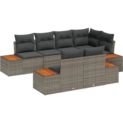 Afbeelding van vidaXL 7 delige Tuin Sofa Set met Kussens Grijs Poly Rattan Acacia
