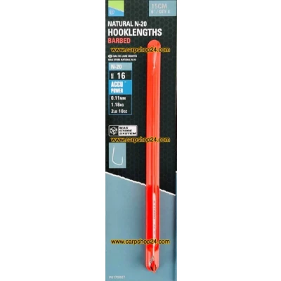 Afbeelding van Preston Natural N 20 Hooklength Barbed (8 pcs) Maat : 15cm haak 16 0.11mm