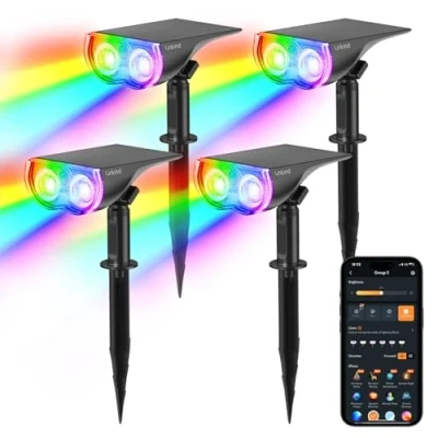 Afbeelding van Linkind Buitentuin zonne verlichting, kleur veranderende waterdichte ornamenten met APP &amp; Voice Control, 2 Pack Tuin Pathway Stake Lights