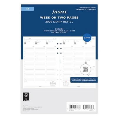 Afbeelding van Filofax A5 Week op twee pagina&#039;s kolomformaat Engels 2026 dagboek 26 68521