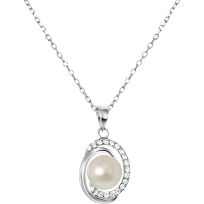 Afbeelding van Lucardi Dames Ketting met hanger zoetwaterparel gedraaid Echt Zilver Cadeau voor vrouwen 45 cm Zilverkleurig