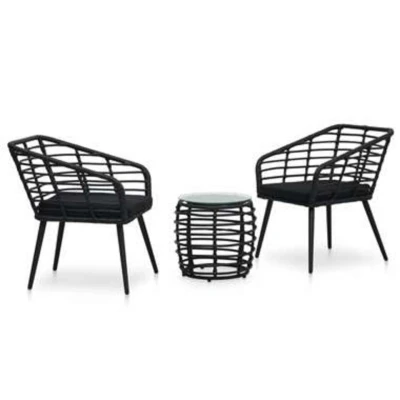 Afbeelding van 3 delige Bistroset poly rattan zwart