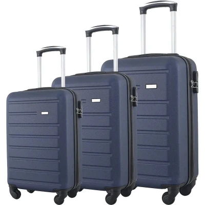 Afbeelding van Lichtgewicht Koffer Set Reiskoffer van 3 4 Wielen ABS Materiaal TSA Douanevergrendeling Op Handbagage Marine Blue