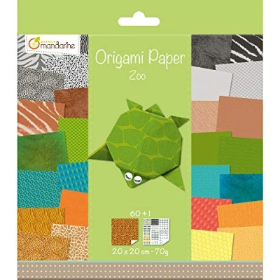 Afbeelding van Avenue Mandarine Ref 52504MD Origami Sheet Pack Dierentuin Dierenprinten, 20 x cm vellen, 60 bedrukte vel oogstickers, geschikt voor leeftijden 7+