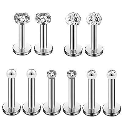 Afbeelding van LEEQ 5 stijlen 16 gauge inless stalen neus studs tragus bars labret cryl bal body piercing, paar door