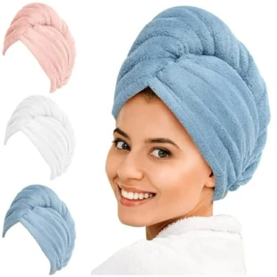 Afbeelding van EDB 3 pack luxe haartulband handdoek wrap 100% katoen haardrogende handdoeken set voor vrouwen natte haren sneldrogend en zeer absorberend badstof douchemuts dames