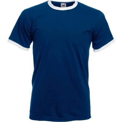 Afbeelding van Fruit Of The Loom Heren Ringer T shirt Met Korte Mouwen (Marine/ Wit) Maat L