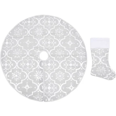Afbeelding van Kerstboomrok luxe met sok 90 cm stof wit