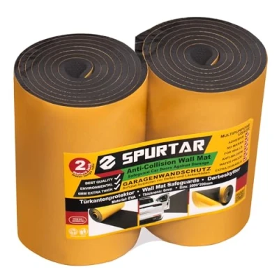 Afbeelding van Muurbescherming Voor Garage 200x20x0,65cm, Zelfklevend dicke Schuim, Bescherming van Autodeur tegen krassen, deuken en schaafwonden aan Bumper and Randbescherming, 2 Rollen Zwart