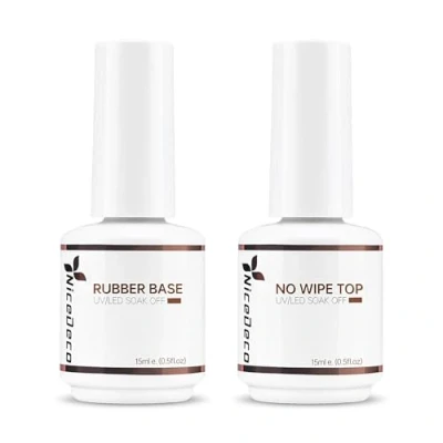 Afbeelding van Nicedeco Clear Rubber Base en Top Coat UV LED Semi permanent Soak Off Gel Nagellak No Wipe Art Manicure Set 2x15ml