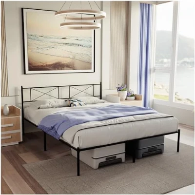 Afbeelding van Dreamzie Bedframe 140x190 met Lattenbodem Poten Metalen Bed Hoofdbord Hoogte van 35 cm Gemakkelijke Montage en Opbergruimte