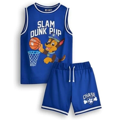 Afbeelding van Paw Patrol Jongens Chase Basketbal Jersey &amp; Korte Broek Set Kids Slam Dunk Pup Tweedelige sportoutfit in blauw Kinder Bundel