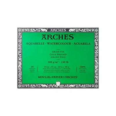 Afbeelding van Arches A1795062 aquarelpapier in blok (31 x 41 cm, 4 zijdig gelijmd, 300 g/m² fijne korrel) 20 vellen natuurlijk wit