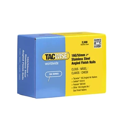 Afbeelding van Tacwise 1225 Type 160/50mm 16G roestvrij staal schuine afwerking nagels voor nagelpistool (1000), zilver, 2500 stuks (Pack van 1)