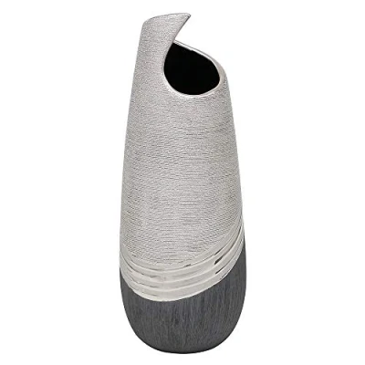 Afbeelding van Dekohelden24 Elegante moderne decoratie designer keramische vaas golvend in zilvergrijs, golf 32 cm