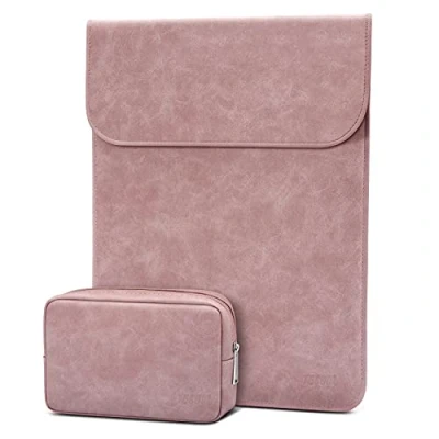 Afbeelding van TECOOL Computerhoes PC 13 inch, waterdichte lederen hoes voor 2022 MacBook Air M2, 2018 2021 M1, 2016 Pro M2 Surface Pro, XPS 13,12.9 iPad oudroze