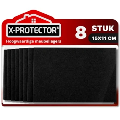 Afbeelding van Meubilair Pads Vloerbeschermers X PROTECTOR 8 pcs Vilten Vellen 15x11 cm Zwart voor Stoelpoten Premium Meubelpoten Gesneden Voetglijders Die je Nodig Hebt