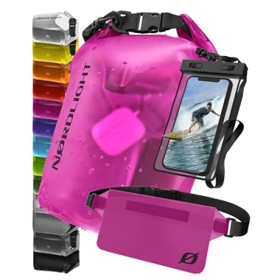 Afbeelding van Nordlight Waterdichte Dry Bag met telefoonzak en heuptas (10L, Roze) droge zak rolsluiting Zwemmen, varen, strand, staand peddelen