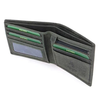 Afbeelding van Visconti Heren Portemonnee Hunter Leer Geschenk Doos 707 Sheild Olie Groen RFID