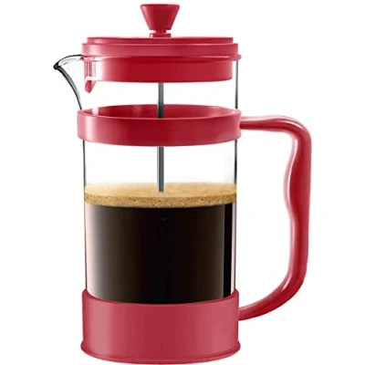 Afbeelding van French Press Koffiezetapparaat, draagbare cafetière met drievoudig filter, hittebestendig glas kleinere behuizing, grote karaf, 1000 ml, 1 liter, rood