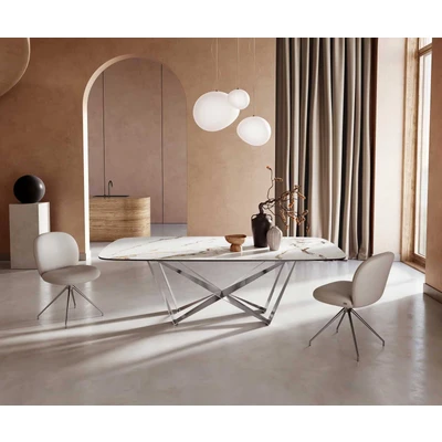 Afbeelding van DELIFE Eetkamertafel Edge Boot 240x120 keramiek Calacatta Luxe wit goud grijs spider vlak staal RVS