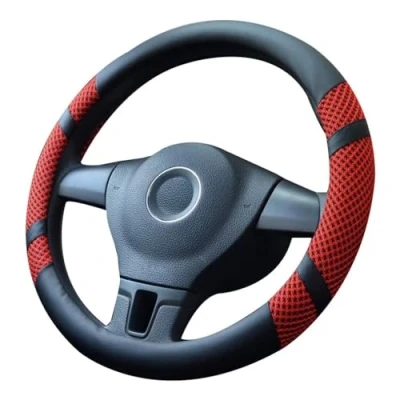 Afbeelding van Pahajim Universele Stuurwiel Beschermer 15inch/38cm Stuurhoes Antislip Ademend Gaasdoek Stuurwielafdekking Auto Interieur Decoratieve Stuurwielhoes (Rood)