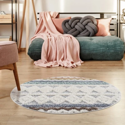 Afbeelding van Vloerkleed Focus Hoogpolig Fluffy Scandinavisch Multi 200 cm Rond Polypropyleen Tapijtenloods