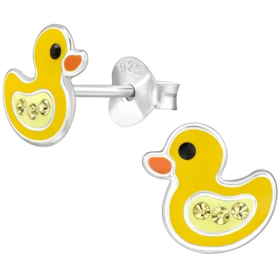 Afbeelding van JoyS Zilveren eend oorbellen 8 mm geel kristal kinderoorbellen eendje oorknoppen sterling zilver 925