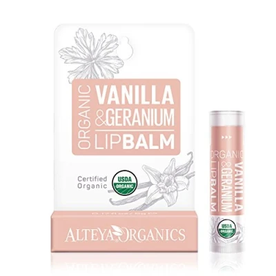Afbeelding van Alteya Organic Lippenbalsem Vanille &amp; Geranium 5g USDA Biologisch Gecertificeerde Puur Natuurlijke Lipverzorging op Basis van een Zorgvuldig Geselecteerd Bouquet Hydraterende en Voedende Botanische Oliën Boters