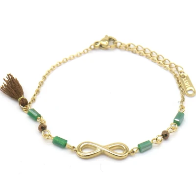 Afbeelding van Armband Dames Infinity RVS Verstelbaar 17 21 cm Goudkleurig en Groen