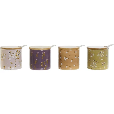 Afbeelding van Suikerpot DKD Home Decor Groen Roze Mosterd Lila Bamboe Dolomite 7,5 x cm (4 Stuks)