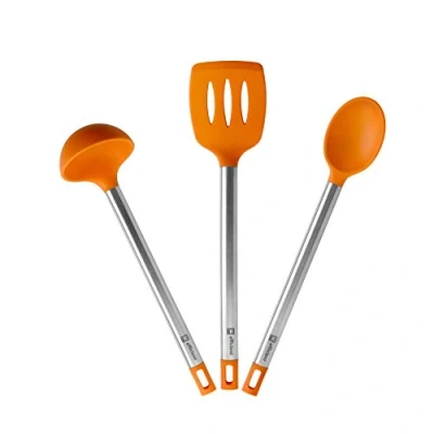 Afbeelding van BRA Efficient 3 delige keukenhulpset, 36,5 cm, spatel, lepel, braadpan, roestvrij staal, nylon en siliconen