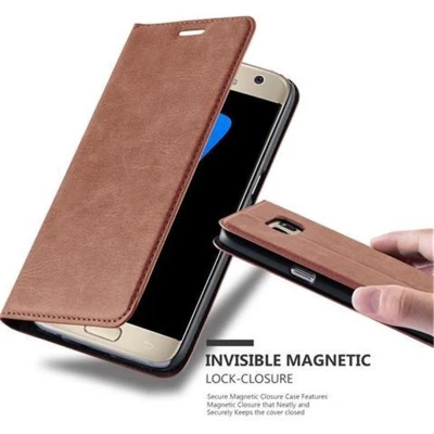 Afbeelding van Cadorabo Hoesje geschikt voor Samsung Galaxy S7 in CAPPUCCINO BRUIN Beschermhoes Case magnetische sluiting Cover