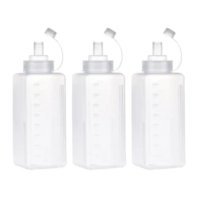 Afbeelding van 3 stuks plastic knijpflessen, brede knijpflessen met doppen, transparant, geen lekkage, voor schilderen, bakken, ketchup, scherpe sauzen, olijfolie, sausfles ( 800ML)