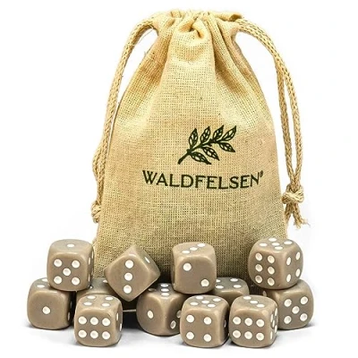 Afbeelding van Waldfelsen 6, 12, 20, 30 of 50 hoogwaardige dobbelstenen van ® standaardformaat 16 mm acrylkubus knobel speelkubus Dice 6 zijdig zeszijdig speelaccessoires set met stoffen zak (grijs, 12 stuks)