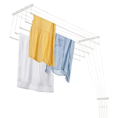 Afbeelding van KADAX Plafondwasdroger, wasdroger voor het plafond met 5 stangen, wanddroger stalen spijlen, plafonddroger, draagvermogen tot 10 kg (wit/140 cm)