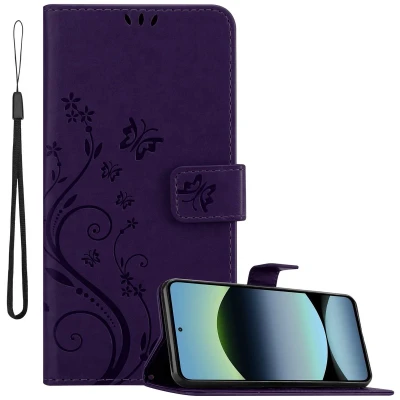 Afbeelding van Cadorabo Hoesje geschikt voor Xiaomi RedMi Note 14 4G in BLOEMEN DONKER PAARS Beschermhoes bloemmotief met magnetische sluiting, standfunctie en kaartsleuven Book Case Cover Etui