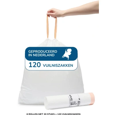 Afbeelding van Simple Vuilniszakken 120 stuks 20/25L Geschikt voor Brabantia code J