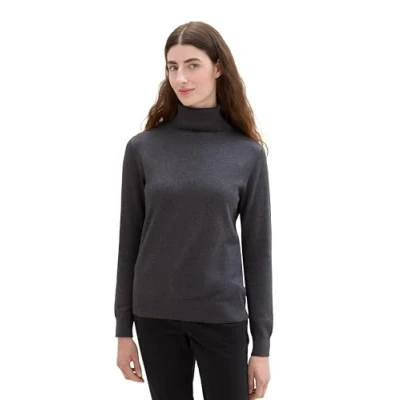 Afbeelding van TOM Tailor Basic Rollkragen Trui, Dames, Maat: 3XL, Evident anthracite melange