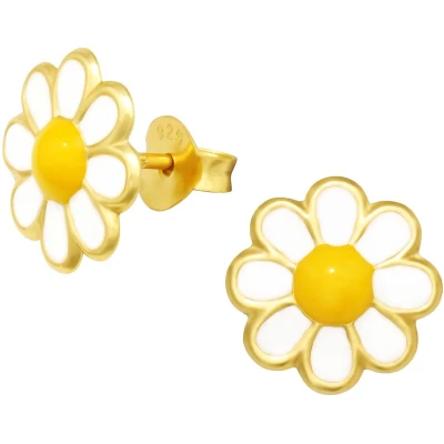 Afbeelding van JoyS Zilveren madelief bloem oorbellen 10 mm oorknoppen 14k goudplating