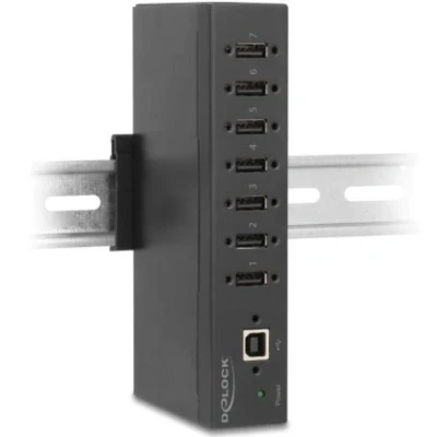 Afbeelding van Delock Industrie Hub 7 x USB 2.0 Typ A mit 15 kV ESD Schutz und Hutsch