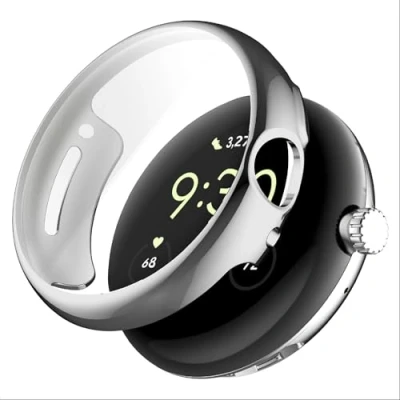 Afbeelding van GIOPUEY 2 stuks hoesje compatibel met Google Pixel Watch 3 41 mm, zachte TPU, schokbestendig, mm zilver+zilver
