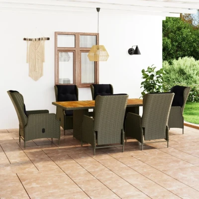 Afbeelding van 7 delige Tuinset met kussens poly rattan bruin