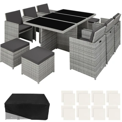 Afbeelding van tectake zitgroep New York wicker Tuinset lichtgrijs