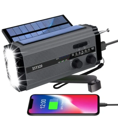 Afbeelding van Yikanwen Draagbare radio op zonne energie, AM/FM zwengelradio met oplaadbare 5000 mAh batterij, powerbank, led zaklamp en leeslamp, SOS alarm voor camping outdoor, grijs