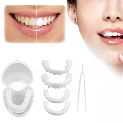 Afbeelding van Giural 2 paar instant veneers kunstgebitten, snap on tanden, clip in tanden boven en onder, verstelbare kunstgebitten Valse nep voor mannen vrouwen