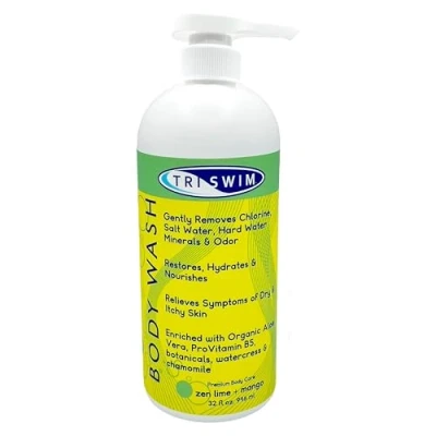 Afbeelding van TRISWIM Douchegel Chlorineverwijderende, Bodywash Na Het Zwemmen Verzorging, Hydraterende Anti Chloor Vegan Voor Zwemmers, Vrouwen &amp; Mannen, Limoen Mango (946ml)