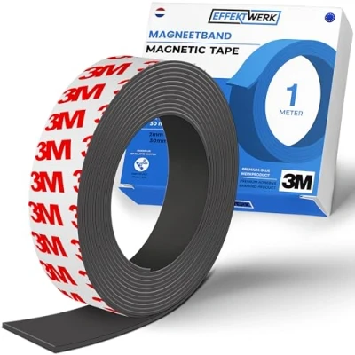 Afbeelding van Effektwerk magneetbandrol (1 meter), extra dikke en brede magneetstrips met sterke zelfklevende achterkant, gemakkelijk te knippen op vlakke oppervlakken plakken